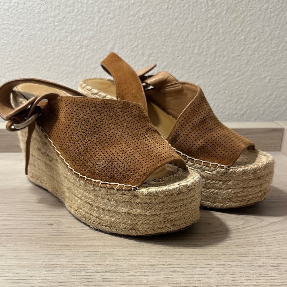 Marc Fisher Brown Espadrille Wedge Sandals